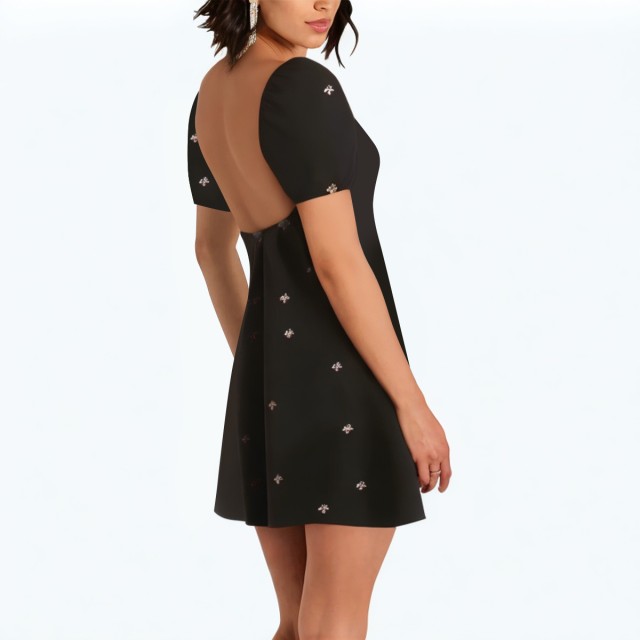 Puff Sleeve Dress Black Long Skirt