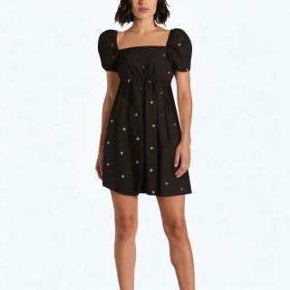 Puff Sleeve Dress Black Long Skirt