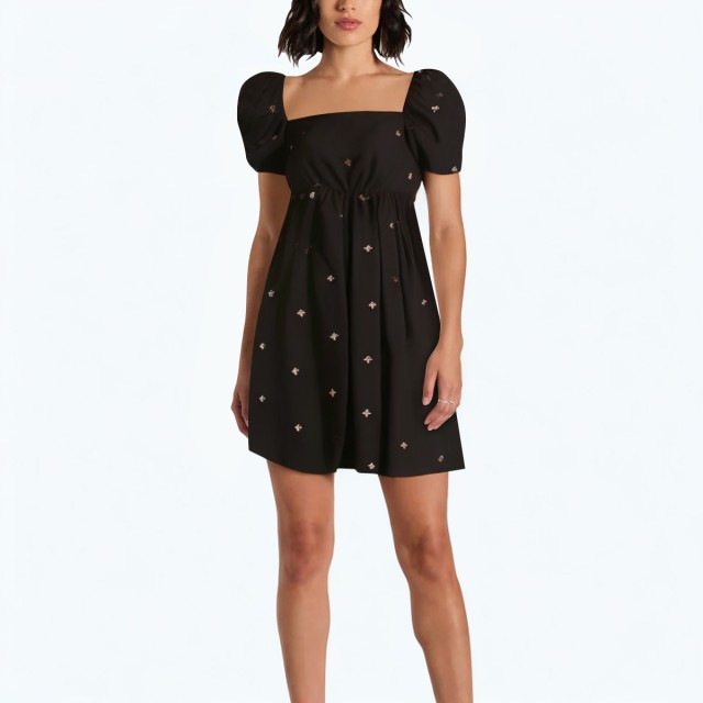 Puff Sleeve Dress Black Long Skirt