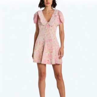 Floral Small Round Lapel Print Dress