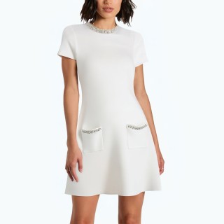 Elegant White Short Sleeved Plain Skirt