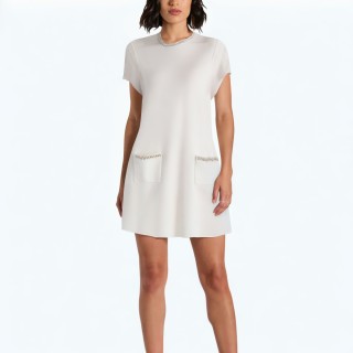 Elegant White Short Sleeved Plain Skirt