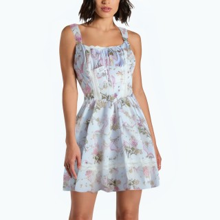 Retro Printed Lace Patchwork Dress