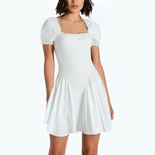 Lace Puff Sleeve Casual Short Skirt