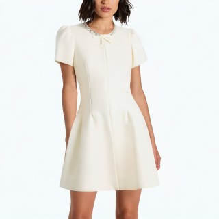 Round Neck Beaded Bow Dress