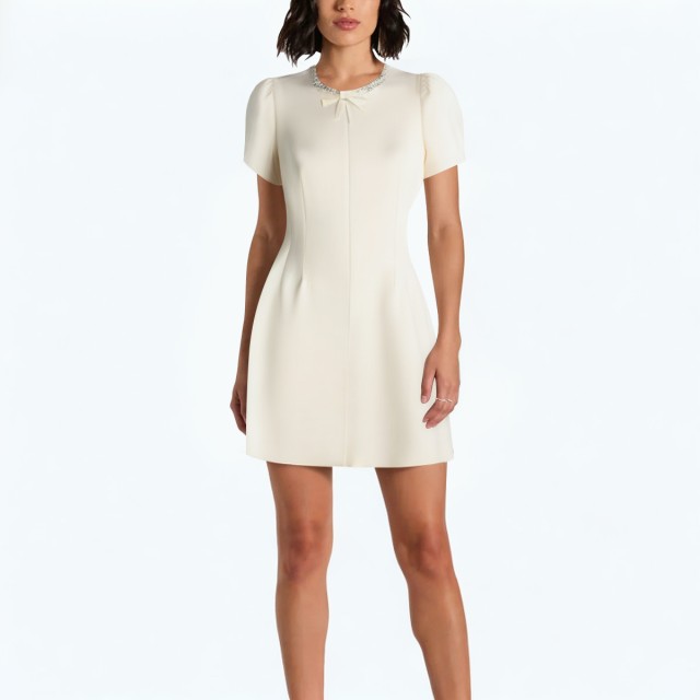 Round Neck Beaded Bow Dress