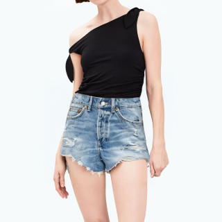 Versatile Hole Decorated Mid Waist Denim Shorts