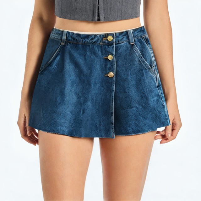 High Waist A Line Denim Shorts