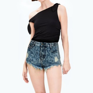 Sexy Blue Pure Cotton High Waisted Shorts