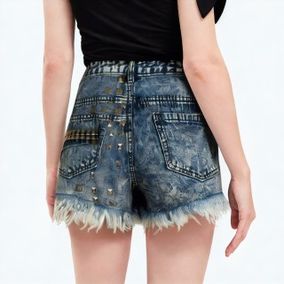 Sexy Blue Pure Cotton High Waisted Shorts