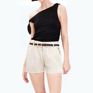 Contrast Color Belt High Waist Denim Shorts
