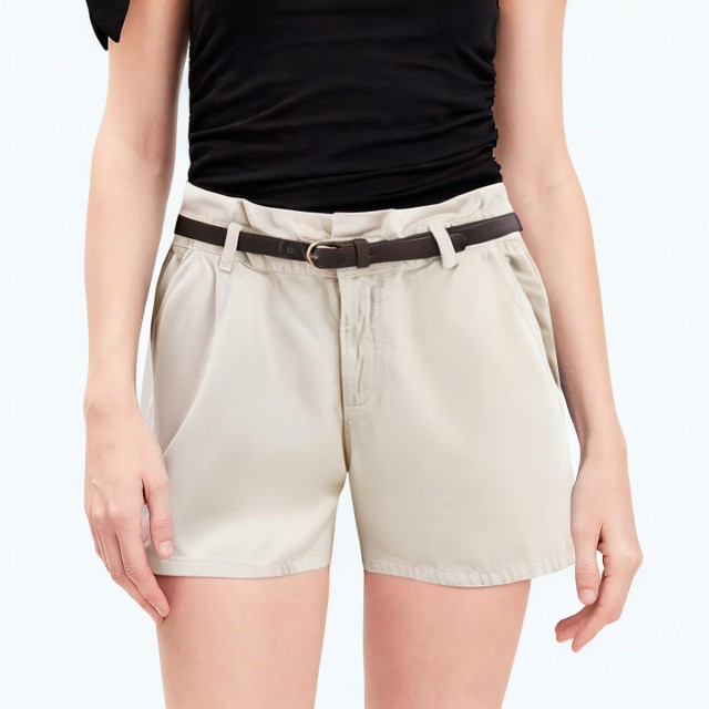 Contrast Color Belt High Waist Denim Shorts