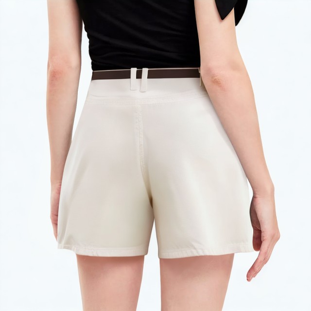 Contrast Color Belt High Waist Denim Shorts
