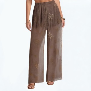 Beaded Semi Transparent Mid Waist Trousers