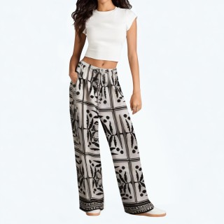 Casual High Waisted Drawstring Wide Leg Pants