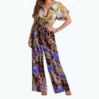 Printed Silk Mesh Translucent Casual Pants