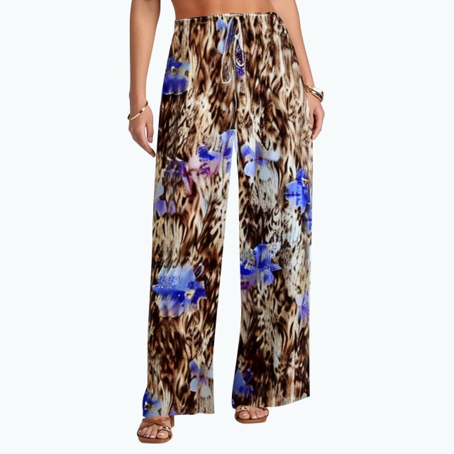 Printed Silk Mesh Translucent Casual Pants