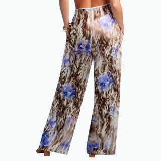 Printed Silk Mesh Translucent Casual Pants