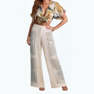 Printed Zipper Casual Wide Leg Pants