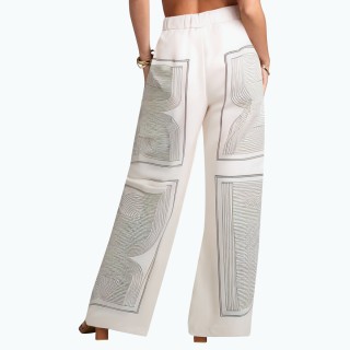 Printed Zipper Casual Wide Leg Pants