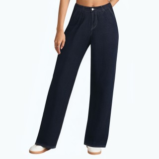 Zipper Denim High Waist Wide Leg Pants