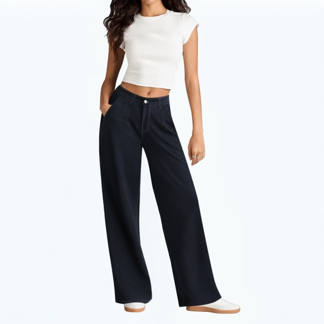 Zipper Denim High Waist Wide Leg Pants
