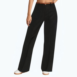 Zipper Waist Wide Leg Casual Pants