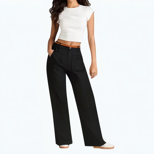 Zipper Waist Wide Leg Casual Pants