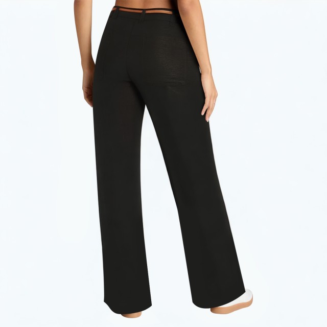 Zipper Waist Wide Leg Casual Pants