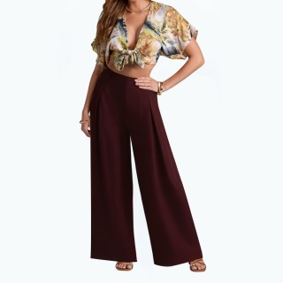 Slim Double Pleated Casual Wide Leg Pants