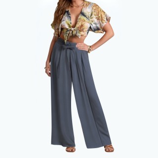 Bow Decorated High Waist Drape Pants