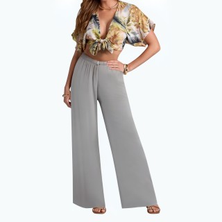 Loose Vertical Drawstring Mid Waist Trousers