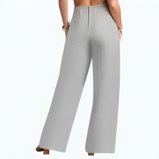 Loose Vertical Drawstring Mid Waist Trousers