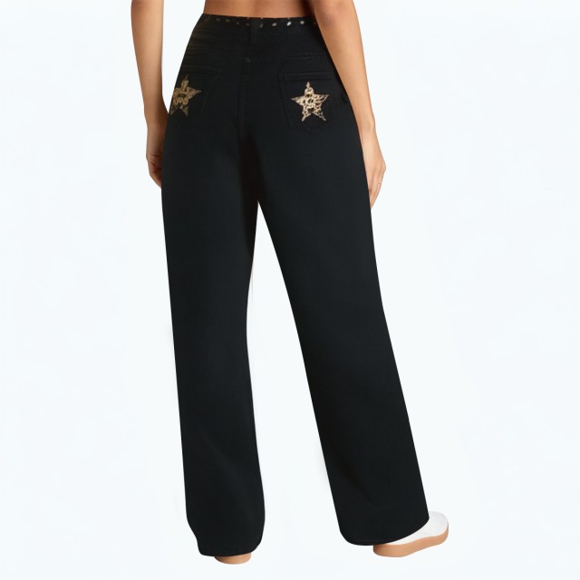 Simple Rivet Black High Waist Denim Pants