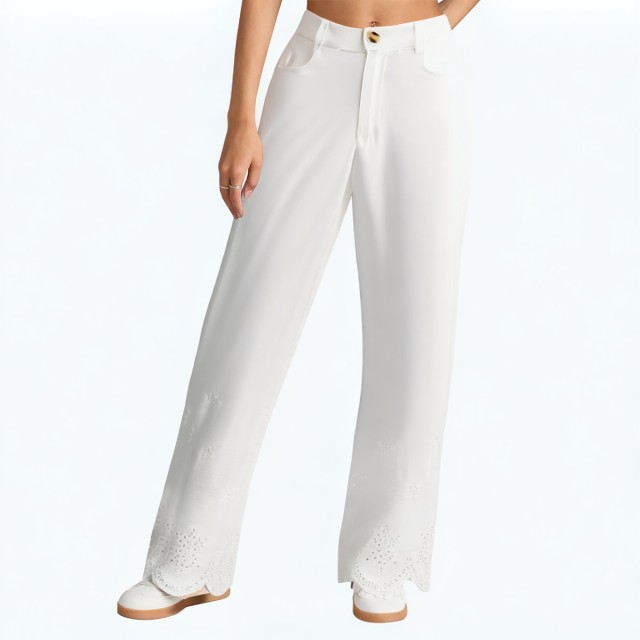 Hollow Embroidery Wide Leg High Waist Casual Pants