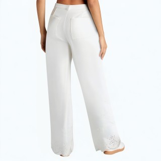 Hollow Embroidery Wide Leg High Waist Casual Pants